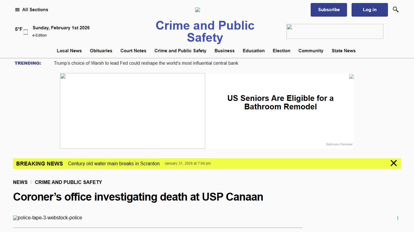 Coroner's office investigating death at USP Canaan