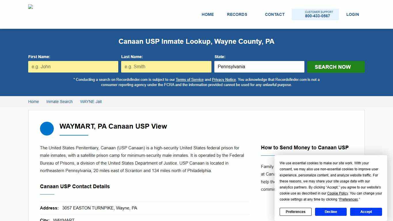 Canaan USP Jail Roster & Inmate Lookup